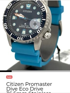 Citizen Blue Dial Dive Watch with Bright Blue Strap and Orange Accent